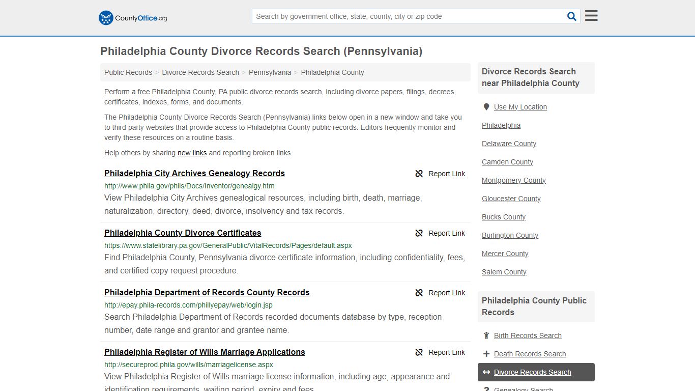 Philadelphia County Divorce Records Search (Pennsylvania) - County Office